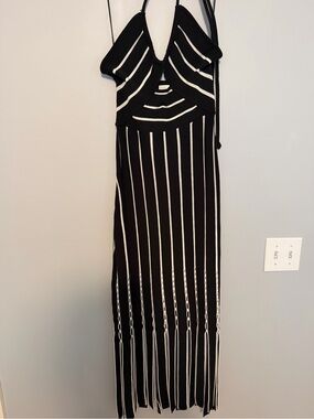 Ramy Brook Black and White Striped Halter Maxi Dress